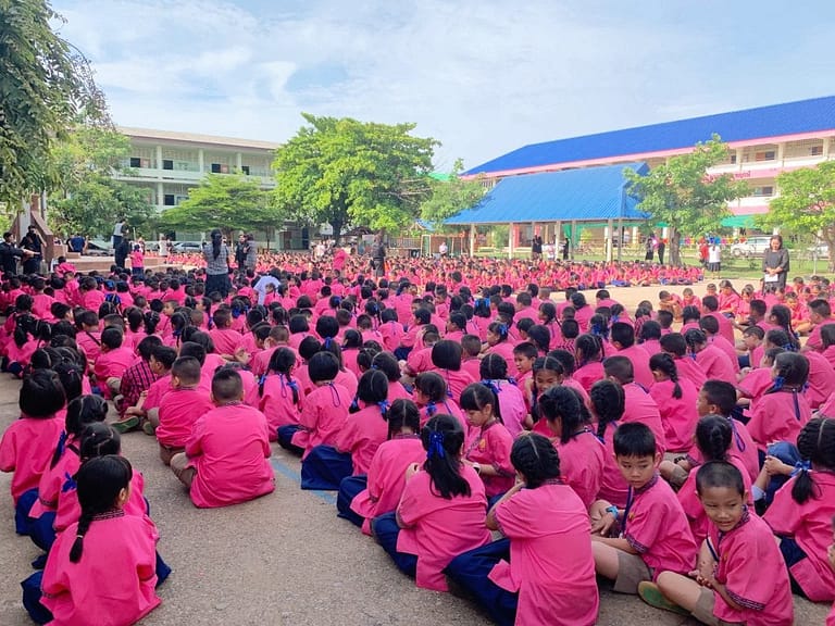 Students in Thailand gathered at morning assembly
